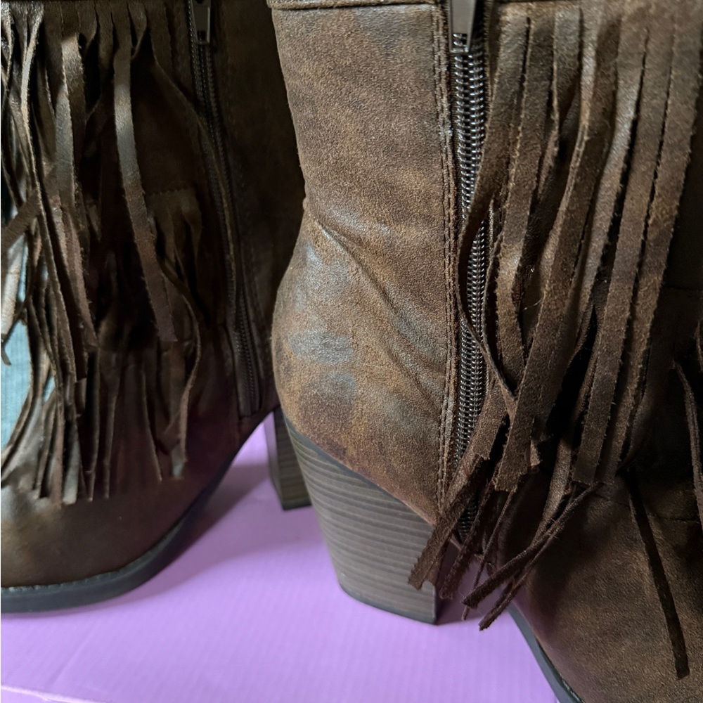 Soda Brown Fringe Ankle Booties - Picture 6 of 6